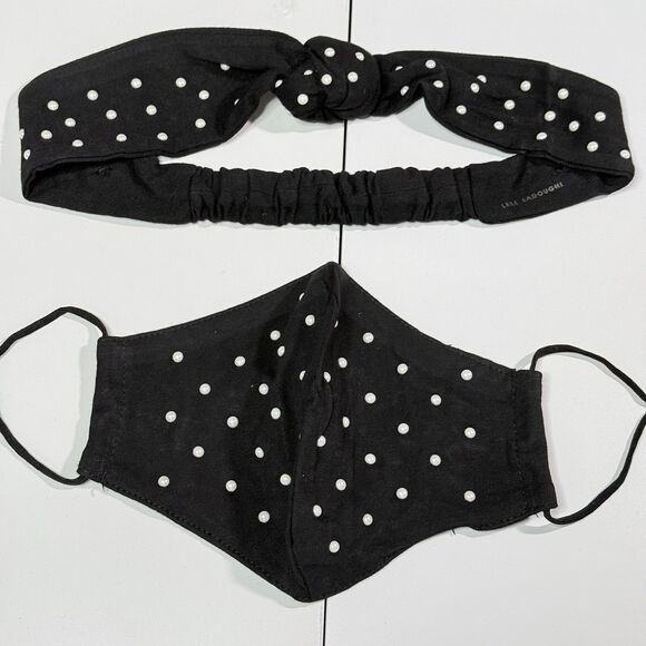 SOLD NWT Lele Sadoughi Black Pearl Dot Headband and Face Mask Set Gossip Girl OS - Picture 3 of 8